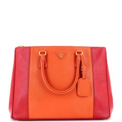 Bicolor Double Zip Lux Tote Saffiano Leather Medium