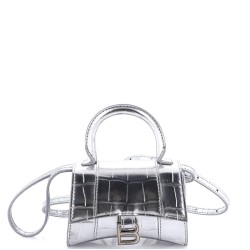 Hourglass Top Handle Bag Crocodile Embossed Leather Mini