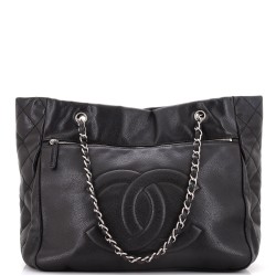 Timeless Front Zip Pocket Tote Soft Caviar Medium