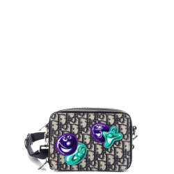 Kenny Scharf Double Zip Crossbody Pouch Oblique Canvas with Applique