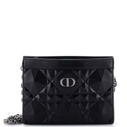 Caro Zipped Pouch With Chain Diamond Motif Cannage Calfskin