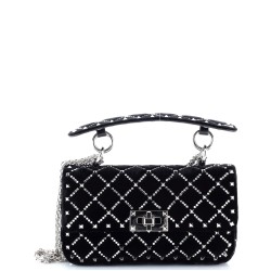 Rockstud Spike Flap Bag Crystal Embellished Quilted Velvet Small