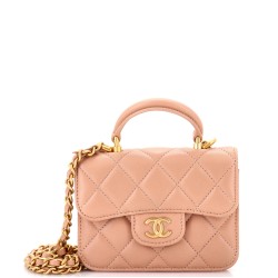 Top Handle Flap Coin Purse with Chain Quilted Lambskin