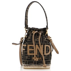Logo Mon Tresor Bucket Bag Zucca Canvas with Raffia Mini