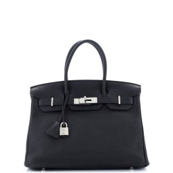 Birkin Handbag Noir Clemence with Palladium Hardware 30