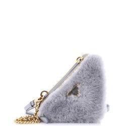 Triangle Crossbody Pouch Shearling and Saffiano Leather Mini