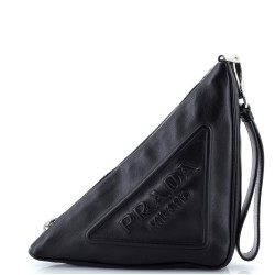 Triangle Logo Wristlet Pouch Embossed Leather