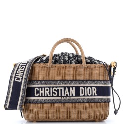 Basket Bag Wicker and Oblique Canvas Large