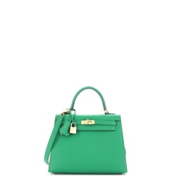 Kelly Handbag Vert Jade Epsom with Gold Hardware 25