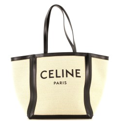 Vertical Square Cabas Tote Canvas with Leather Large