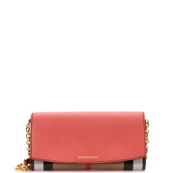 Henley Wallet on Chain Leather with House Check Canvas