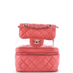Zip Around Flap Backpack Quilted Crumpled Calfskin and PVC Small