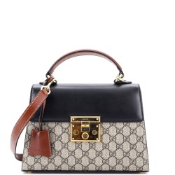 Padlock Top Handle Bag GG Coated Canvas and Leather Small
