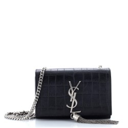 Classic Monogram Tassel Crossbody Bag Crocodile Embossed Leather Small