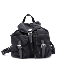 Double Front Pocket Backpack Re-Nylon with Leather Medium