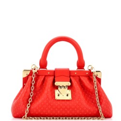 Top Handle Frame Clutch Nanogram Embossed Leather