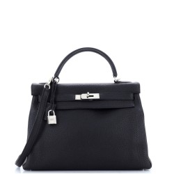 Kelly Handbag Noir Togo with Palladium Hardware 32