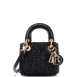Lady Dior Bag Bead and Crystal Embellished Satin Micro