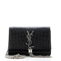 Classic Monogram Tassel Crossbody Bag Crocodile Embossed Leather Small
