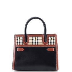 Title Two Handle Tote Leather with Vintage Check Canvas Mini