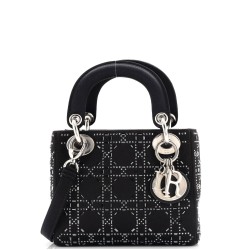 Lady Dior Bag Crystal Embellished Cannage Quilt Satin Mini