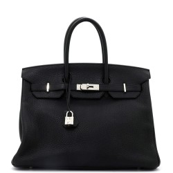 Birkin Handbag Noir Clemence with Palladium Hardware 35
