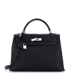 Kelly Handbag Noir Togo with Palladium Hardware 32