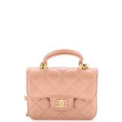 Top Handle Flap Coin Purse with Chain Quilted Lambskin