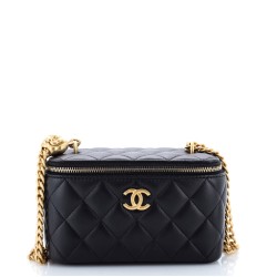 Sweet Camellia Vanity Case with Chain Quilted Lambskin Small