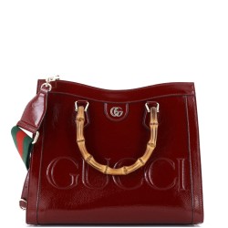 Diana NM Logo Bamboo Handle Tote Embossed Patent Medium