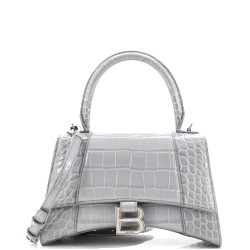 Hourglass Top Handle Bag Crocodile Embossed Leather Small