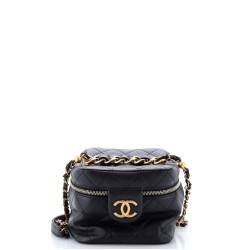 Chain Bar Vanity Case with Chain Quilted Calfskin Small