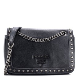 Chain Flap Bag Studded Glazed Calfskin Medium