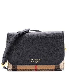Hampshire Wallet on Chain Leather and House Check Canvas