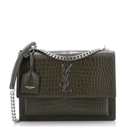 Sunset Crossbody Bag Crocodile Embossed Leather Medium