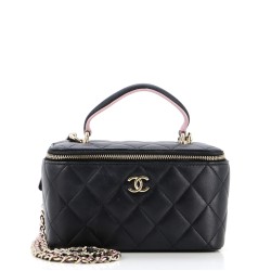 Classic Top Handle Vanity Case with Chain Quilted Lambskin Small