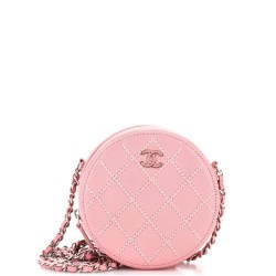 Round Clutch with Chain Stitched Lambskin Mini