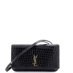Classic Monogram Phone Holder Shoulder Bag Crocodile Embossed Leather