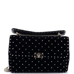 Rockstud Spike Flap Shoulder Bag Quilted Velvet Large