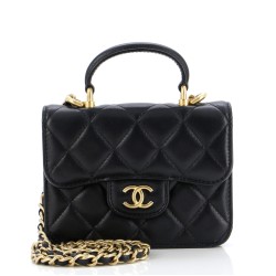 Top Handle Flap Coin Purse with Chain Quilted Lambskin