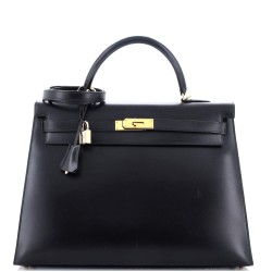 Kelly Handbag Noir Box Calf with Gold Hardware 35