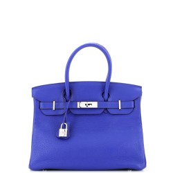 Birkin Handbag Bleu Electrique Clemence with Palladium Hardware 30