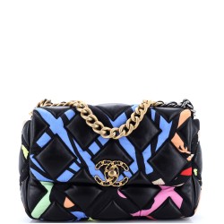 19 Flap Bag Quilted Lambskin and Printed Silk Medium