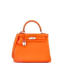 Kelly Handbag Orange Minium Togo with Palladium Hardware 25