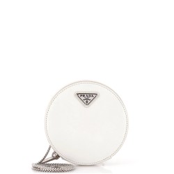 Round Pouch Bag with Chain Brushed Leather Mini