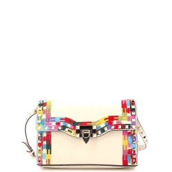 Rockstud Flip Lock Flap Bag Embroidered Leather Small