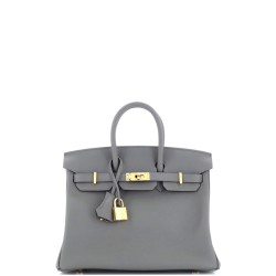 Birkin Handbag Grey Swift with Gold Hardware 25