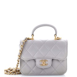 Top Handle Flap Coin Purse with Chain Quilted Lambskin
