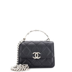 Coco Enamel Top Handle Flap Clutch with Chain Quilted Caviar