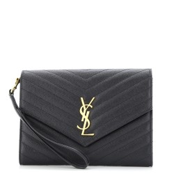 Classic Monogram Envelope Wristlet Clutch Matelasse Chevron Leather